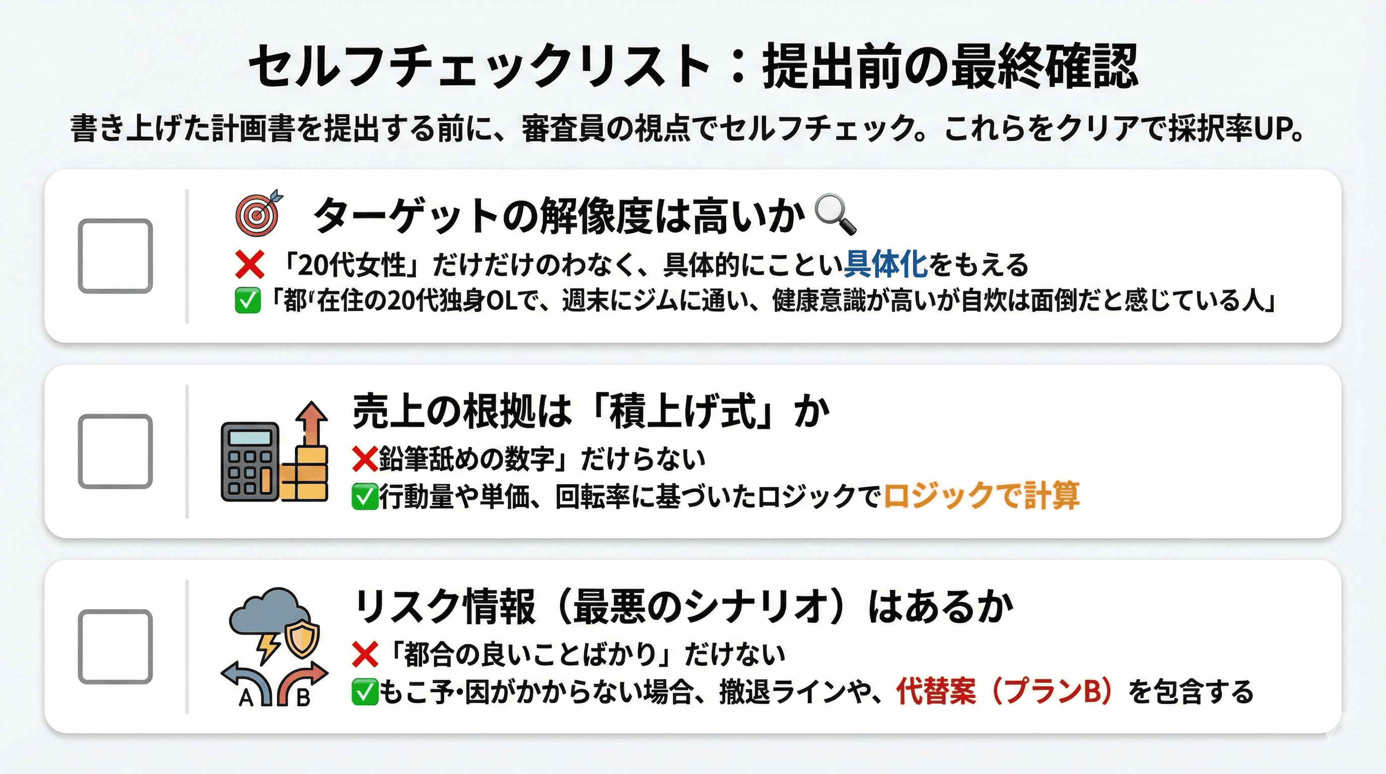 セルフチェックリスト:提出前の最終確認