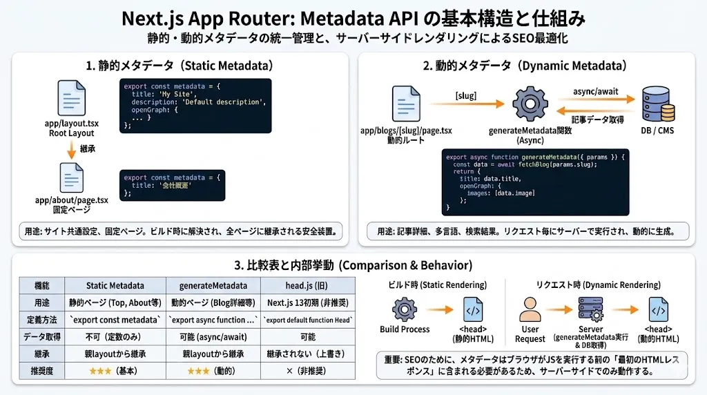 Next.js App RouterにおけるMetadata APIの基本